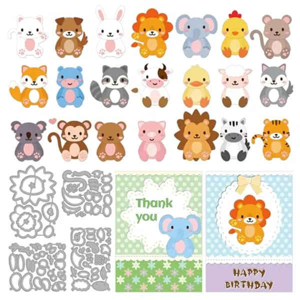 INFUNLY DIY Animal Cutting Dies Set Metal Die Cuts for Card Making Little Animal Embossing for Scrapbooking Christmas Instruction Included