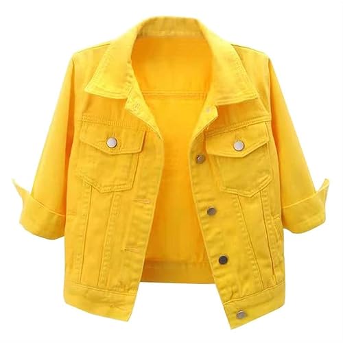OSRDFV Women's Short Sleeve Cropped Denim Jacket 3/4 Sleeve Ripped Distressed Jean Jackets Coat - XXL - Yellow