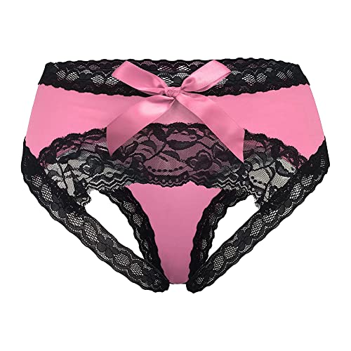 CITUYER Women Sexy Lace Panties Underwear with Cute Bow Midnight Lingerie Briefs - L - Pink