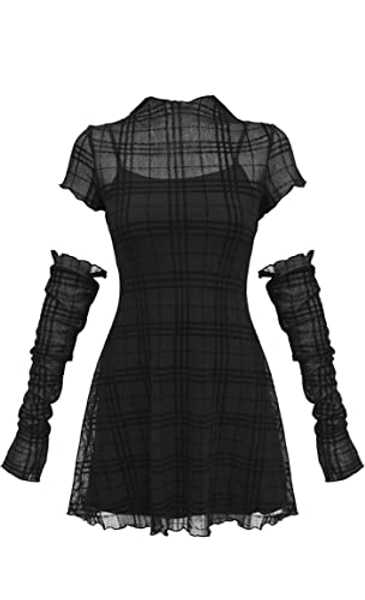 MEOWCOS Women’s Gothic Punk High Collar Short Dress with Long Arm Covers