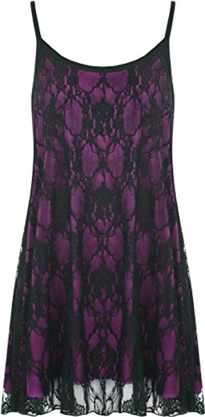 Womens Plus Size Lace Chiffon Sheer Lined Strappy Sleeveless Swing Vest 12-30