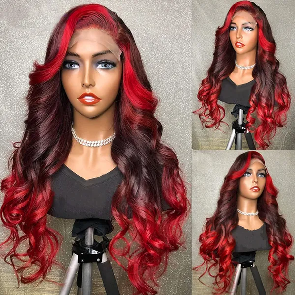 YMS Human Hair Wigs for Black Women HD Lace Front Wigs Human Hair 150% density Glueless Wigs Human Hair Pre Plucked Ombre Red Frontal Wigs Human Hair ( 16 inch,13x4 Lace Front Wig ) - 16 Inch ombre red