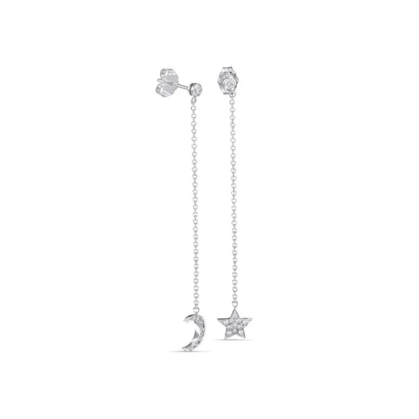 Star and Moon Dangles - 14K White Gold
