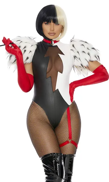 Forplay womens 3pc. Sexy Movie Villain Character Costume - Black White Medium/Large