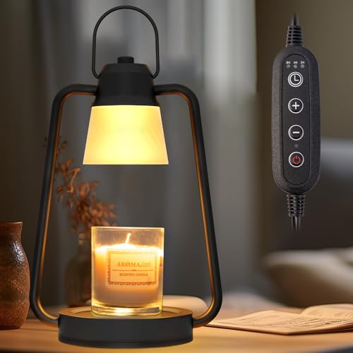 MAOYUE Candle Warmer Lamp Dimmable Timer: Electric Metal Top Down Light Heat Melting Wax Candles Vintage Fits Large Small Jar Scented Candel Warming Lantern Black - Black