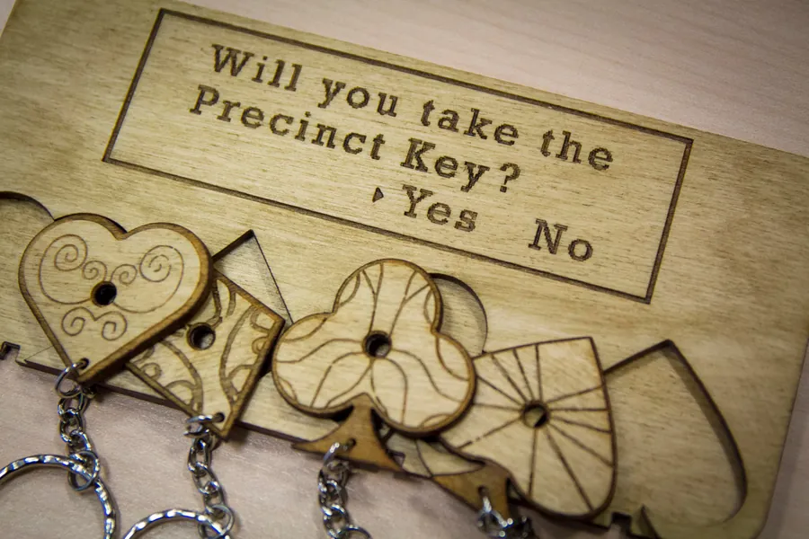 Will you take the Precinct Key? Inspired Lasercut & engraved keyring and wall mount