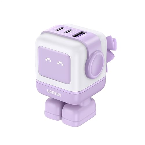 UGREEN Uno 65W USB C Charger, Nexode Robot GaN Fast Charger Block 3-Port, Compact Wall Charger Power Adapter for MacBook Pro/Air, iPhone 15 14 Pro, Galaxy S23 Ultra, Pixel 8, iPad, Steam Deck, Purple - Purple