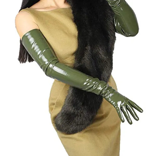 DooWay Opera Leather Gloves Women Sholder Length 28" Patent PU Wet Look for Cosplay Costume Party