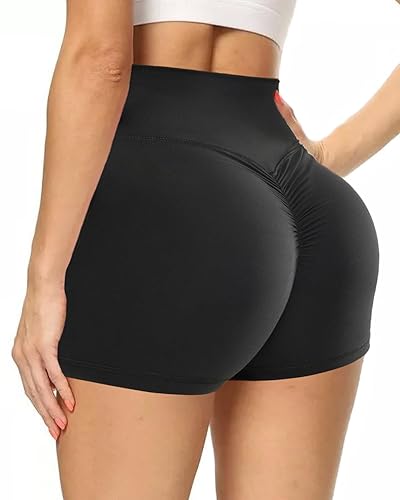 Feazac Women Gym Shorts Scrunch Butt Crossover High Waisted Booty Workout Yoga Shorts Squat Proof - Scrunch - Black - Medium