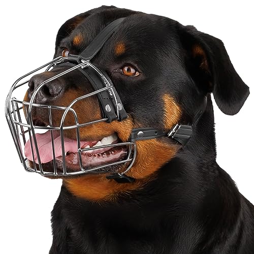 BronzeDog Dog Muzzle Wire Basket Rottweiler Adjustable Leather Straps (L) - L (Pack of 1)