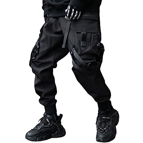 XYXIONGMAO Techwear Pants Japanese Streetwear Goth Black Cargo Pants Men Jogger Fashion Tripp Cyberpunk Pants - Large - Black