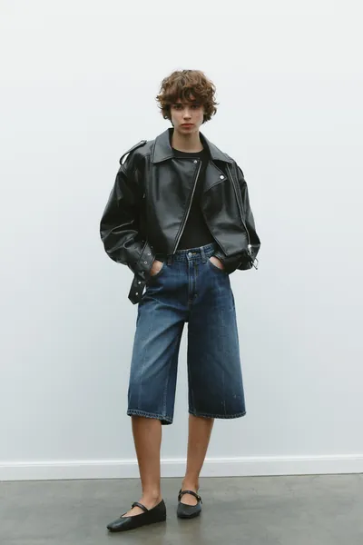 LEATHER EFFECT CROPPED BIKER JACKET