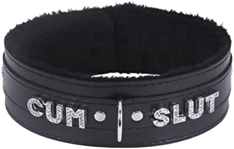 paloli Pink Choker Necklace for Women Leather Collar Fluffy Punk Leash Neck Choker Gothic Cosplay Sexy Jewelries - Black Fluff CUM