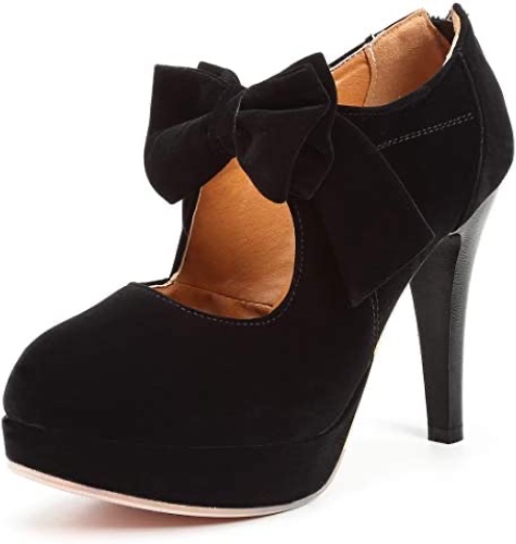 Mostrin Fashion Vintage Womens Small Bowtie Platform Pumps Ladies Sexy High Heeled Shoes - Black58 6.5