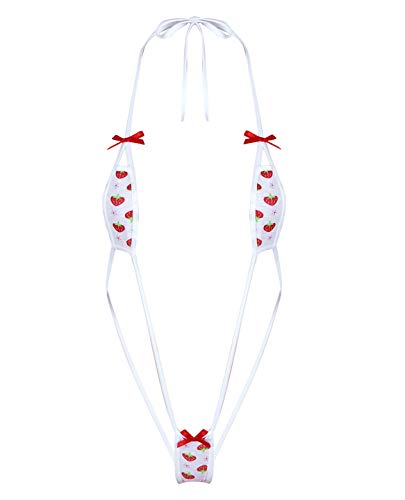 Choomomo Women's Cute Strawberry String Thong Underwear Japanese Anime Cosplay Lingerie Set - White&Type D - One Size
