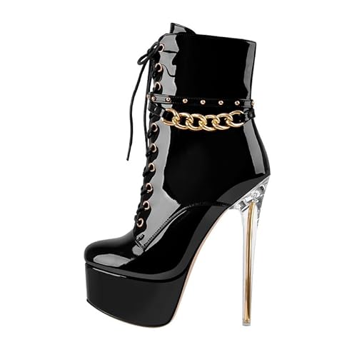 blingqueen Plateau Stiefeletten Damen Stiletto Ankle Boots Punk - 39 EU - Lackschwarz