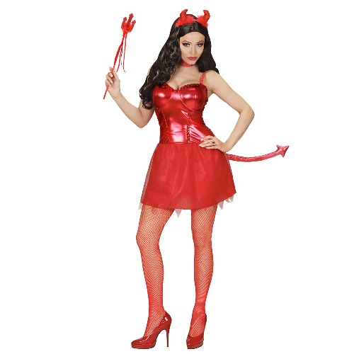 Widmann - Kostüm Devil Girl, Kleid mit Schwanz, Hörner und Minidreizack, Teufel, Halloween, Karneval, Mottoparty - M