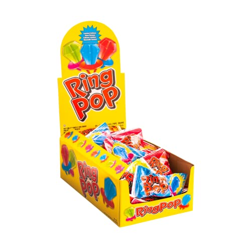 Ring Pop - Fruit Flavour - Display of Individually Wrapped Bulk Lollipops - Fun Candy for Birthdays and Parties, Pack 24 - Ring Pop Fruit Flavors