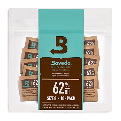 Boveda 62% Two-Way Humidity Control Packs For Storing 1 oz – Size 8 – 10 Pack – Moisture Absorbers for Small Storage Containers – Humidifier Packs – Hydration Packets in Resealable Bag - 62% RH (Herbal Medicine)