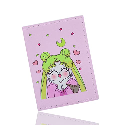 Roffatide Anime Sailor Moon Usagi Tsukino Passport Cover Women Faux Leather Passport Holder Slim Bi-fold Passport Case Pink - Sailor Moon A