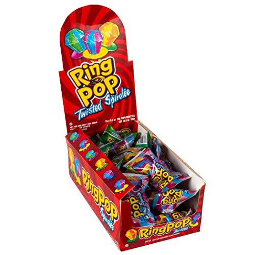 Twisted Ring Pops Candy - Assorted Fruit Flavour - Display of Individually Wrapped Bulk Lollipops - Fun Candy for Birthdays and Parties, 24 Pack