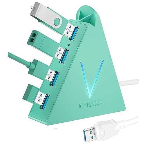 JoyReken USB 3.0 Hub,4 Port USB Hub Tower,2ft Cable USB Splitter for PC, Xbox One, PS4, PS5, iMac, Surface Pro, XPS, Laptop, Desktop, Flash Drive, Mobile HDD (Green) - 2ft - Green