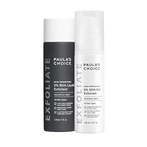 Paula's Choice SKIN PERFECTING 8% AHA Gel Exfoliant & 2% BHA Liquid Duo - Facial Exfoliants for Blackheads, Enlarged Pores, Wrinkles, and Fine Lines w/Glycolic and Salicylic Acid - 3.65 Fl Oz (Pack of 2)