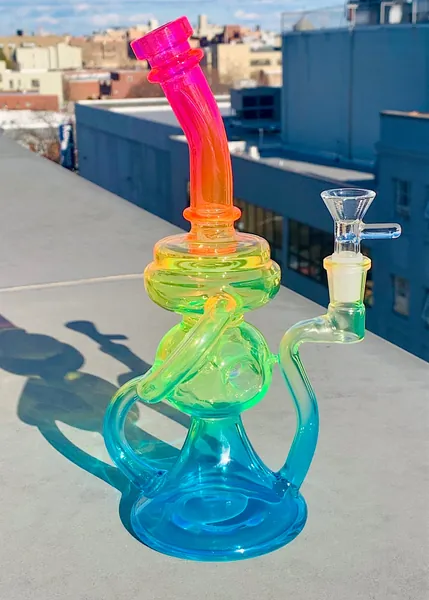 NEON RAINBOW RECYCLER BONG or RIG | Bowl/Slide Attachment