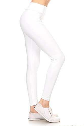 Leggings Depot High Waisted Leggings for Women Buttery Smooth & Soft Women's Leggings Solid Yoga - Reg, Plus, 1X3X, 3X5X - Full Length - Large - White