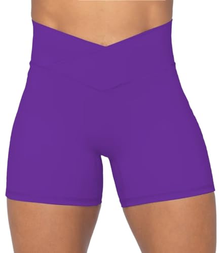Sunzel No Front Seam Biker Shorts for Women with Pockets, Yoga Workout Gym Bike Shorts - 4" Inseam - Large - Electric Purple