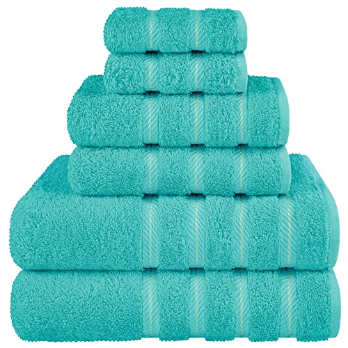American Soft Linen Luxury 6 Piece Towel Set, 2 Bath Towels 2 Hand Towels 2 Washcloths, 100% Cotton Turkish Towels for Bathroom, Turquoise Blue Towel Sets - 6 Piece Towel Set - Turquoise Blue