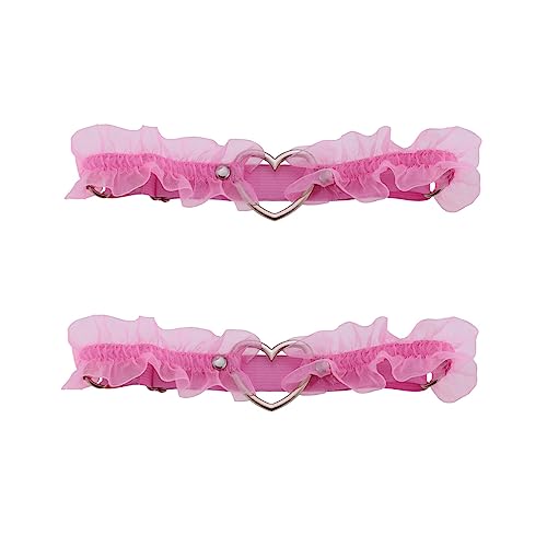 alisikee 2PCs Adjustable Heart Lace Thigh Garter, Elastic Leg Garters Belt for Women Parties, Black/Red/Pink/White - Pink