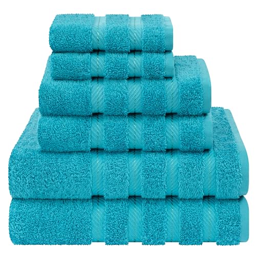 American Soft Linen Luxury 6 Piece Towel Set, 2 Bath Towels 2 Hand Towels 2 Washcloths, 100% Cotton Turkish Towels for Bathroom, Aqua Blue Towel Sets - 6 Piece Towel Set - Aqua Blue