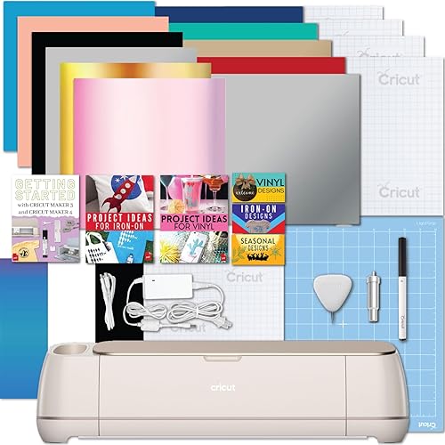 Cricut Maker 4 Machine with Vinyl and Iron-On Bundle - Beginner Friendly Craft Cutting Machine Set with Essential Materials, HTV and Adhesive Vinyl Variety Pack- DIY Decor Projects, Apparel and Decals - Vinyl and IO Sheets