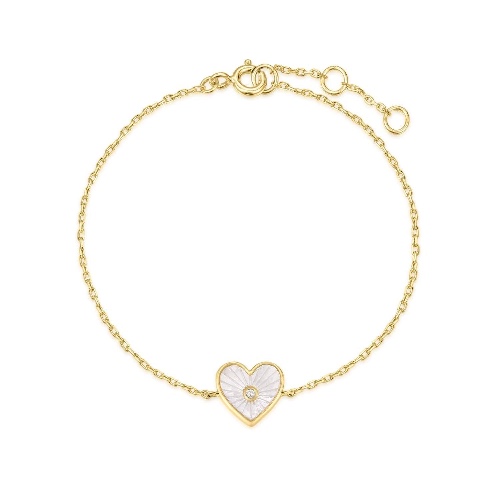 HEART SHAPED MOP PENDANT WITH CZ CENTER STONE BRACELET - 14K Gold Vermeil