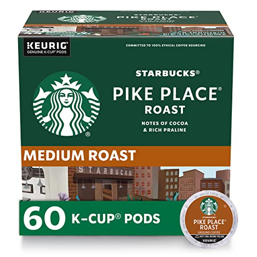 Starbucks K-Cup Coffee Pods, Medium Roast Coffee, Pike Place Roast for Keurig Brewers, 100% Arabica, 6 boxes (60 pods total) - Pike Place - 10 Count (Pack of 6)