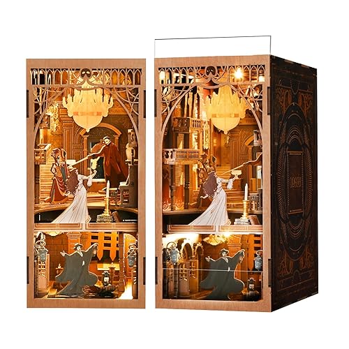 MiniCity DIY Book Nook Kit, Miniature Dollhouse Booknook Kit, 3D Wooden Puzzle Bookend Bookshelf Insert Decor with LED Light for Teens and Adults (Phantom of The Opera) - Phantom of The Opera
