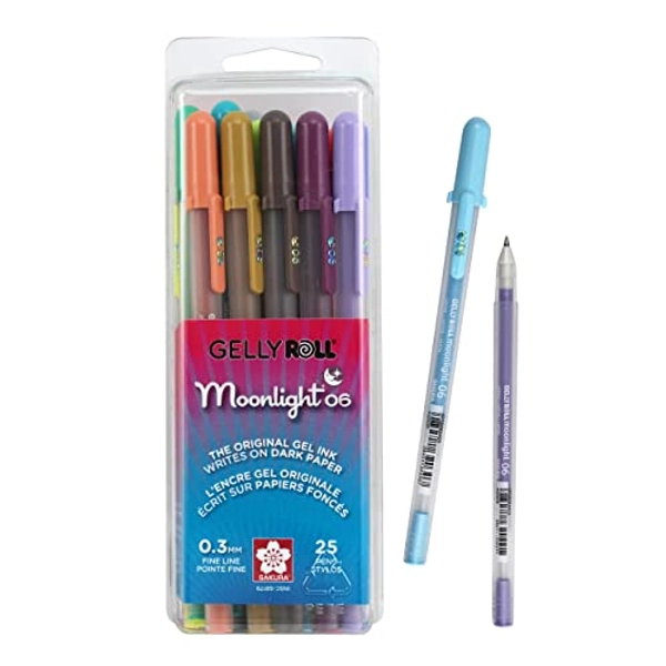 SAKURA Gelly Roll Moonlight 06 Gel Pens - Fine Point Ink Pen for Journaling, Art, or Drawing - Assorted Colored Ink - Fine Line - 25 Pack