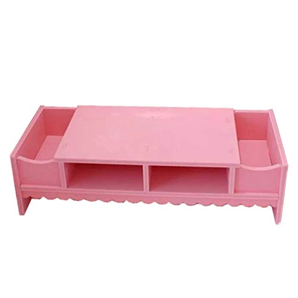 STOBOK Monitor Stand with Drawer Laptop PC Monitor Riser Rack Holder Desk Organizer Tabletop Storage Cabinet Wooden Pink