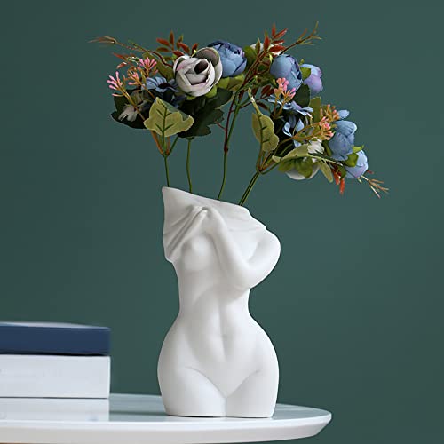 Deko-Vase Frau in weiß, Vase Stehender Körper, H 21,2 cm， Keramik Vase Körper Kunst Büste,Modern vase,A - A - Modern Vase