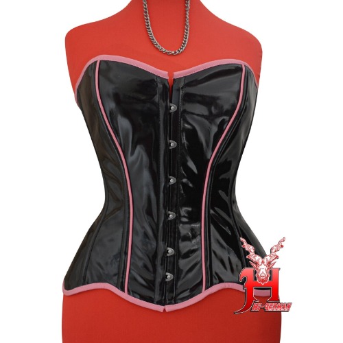 Full Bust PVC Corset, black/pink