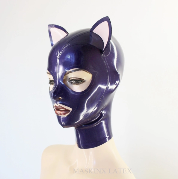Latex Rubber Cat Hood with attached ears