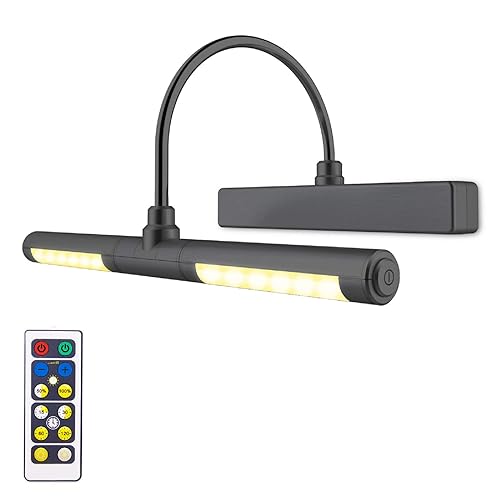 LUXSWAY Wireless Painting Light with Rotatable Light Head for Wall Art, Pictures,Painting,Artworking Display, Remote Control, Dimmable and Timer Off,Battery Operated-Black - B Black - Battery-13 inch