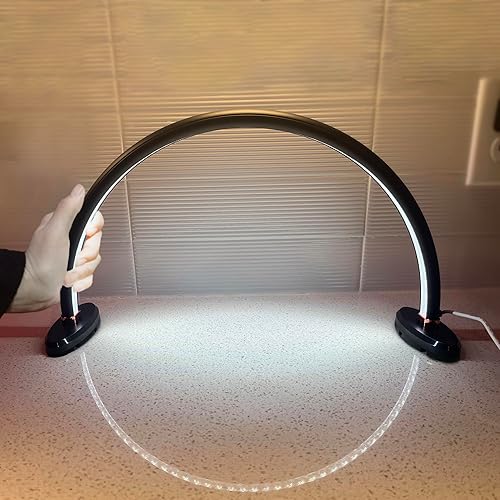 welltell Half Moon Light for Nail Desk, 180 Degree Glow Moon Light Nail Tech, Arch Nail Desk Lamp Color Temperature 3000K-6200K Lamp for Nails Table for Ldeal for Personal DIY Nail Art, Reading - 16inch Black