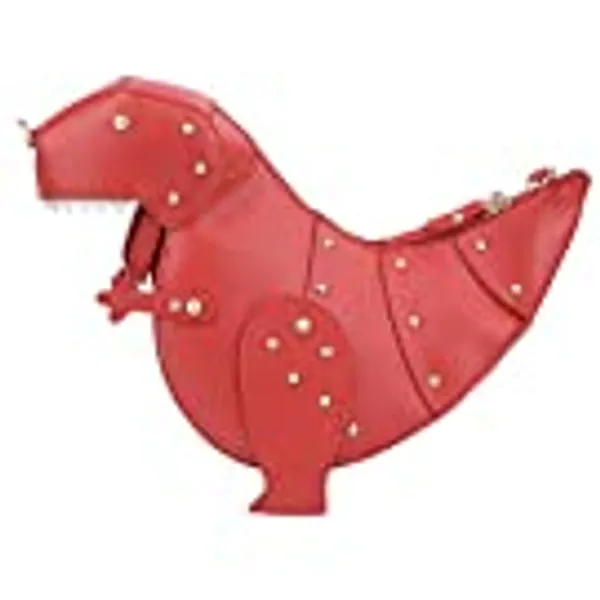 QZUnique Women's Dinosaur Animal Style Chain Shoulder Handbag PU Leather Crossbody Purse Bag Rivet Embellishment