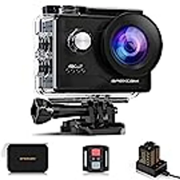 Apexcam 4K 20MP WiFi Action Camera Underwater Waterproof Camera Sports Camera Camcorder Ultra HD 40M 170°Wide-Angle 2.4G Wireless Remote Control 2.0'' LCD Screen 2x1050mAh Batteries and Accessories