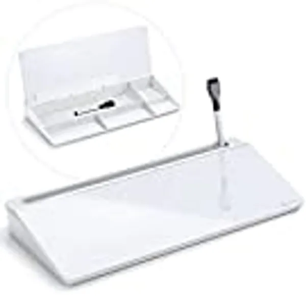 Dry Erase Computer Desk Pad White, Varhomax Desktop Glass Whiteboard with Organizer, to-do List Memo Notepad for Desk Computer Keyboard Stand with Storage Caddy for Home Office and School Supplies
