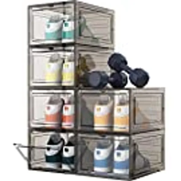 Almacenamiento de zapatos, paquete de 6 organizadores de zapatos de plástico duro, cajas de zapatos apilables de plástico transparente, cajas de zapatos con tapas para talla 13, humo transparente