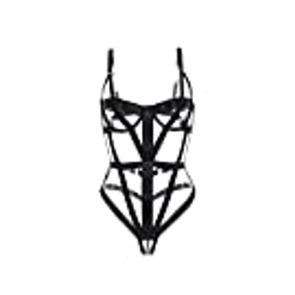 Lencería de cuerpo completo para mujer, conjunto de liguero con tiras recortadas punk, ropa gótica para club rave