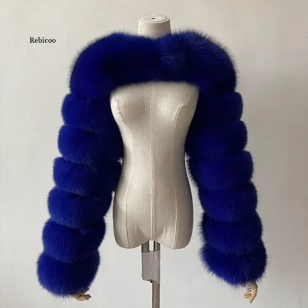 Winter Luxury Faux Fox Fur Coat women Slim Long Pink